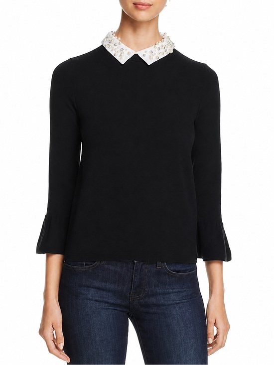 kate spade Tops - kate spade Black sweater with Pearl-Embellished White Collar sz S
